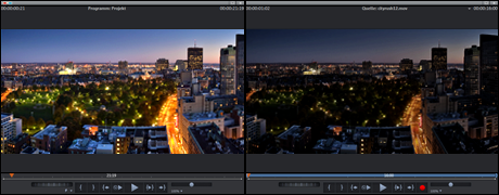 Vergleichsmodus für präzise Farbkorrekur MAGIX Video Pro X6 ermöglicht eine präzise Farbkorrektur durch einen Vergleich der Vorher/Nachher-Zustände im Vorschaumonitor.
